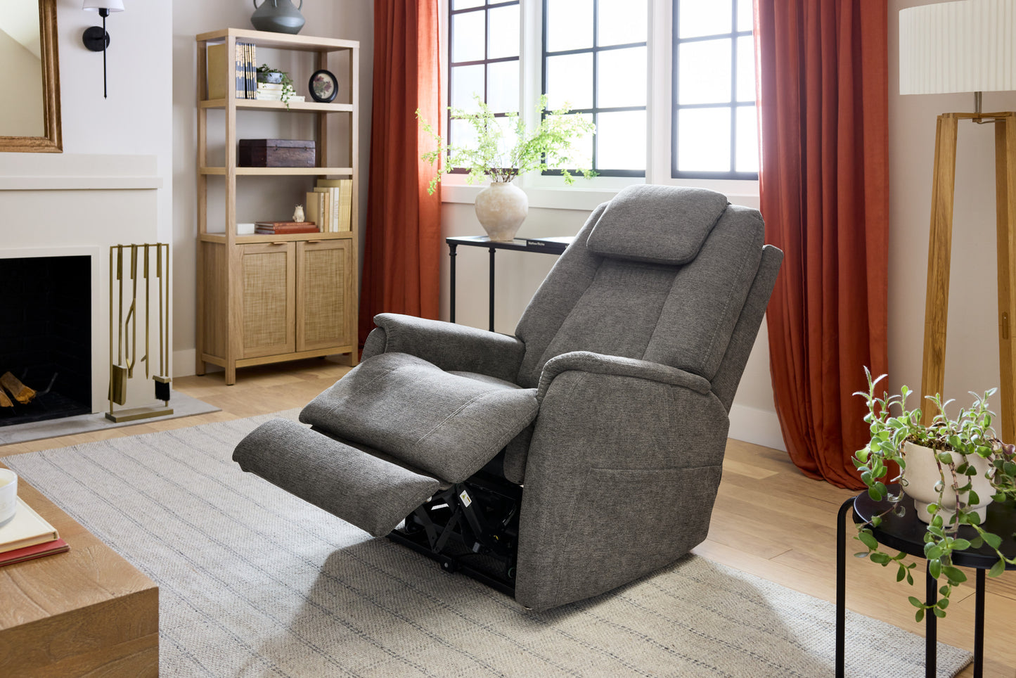 Zecliner Model 3+ Umber Fabric Power Lift Recliner with Power Headrest, Lumbar, Heat & Massage