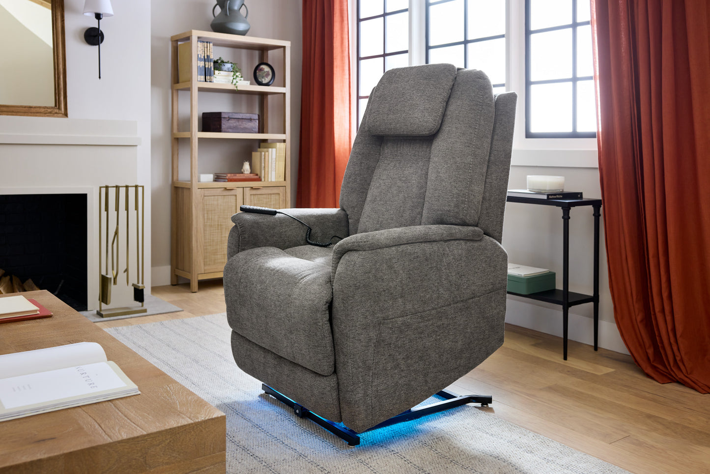 Zecliner Model 3+ Umber Fabric Power Lift Recliner with Power Headrest, Lumbar, Heat & Massage