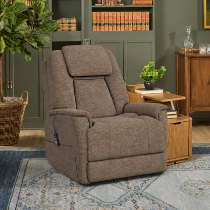Zecliner Model 3+ Petite Toast Fabric Power Rocking Recliner with Power Headrest, Lumbar, Heat & Massage