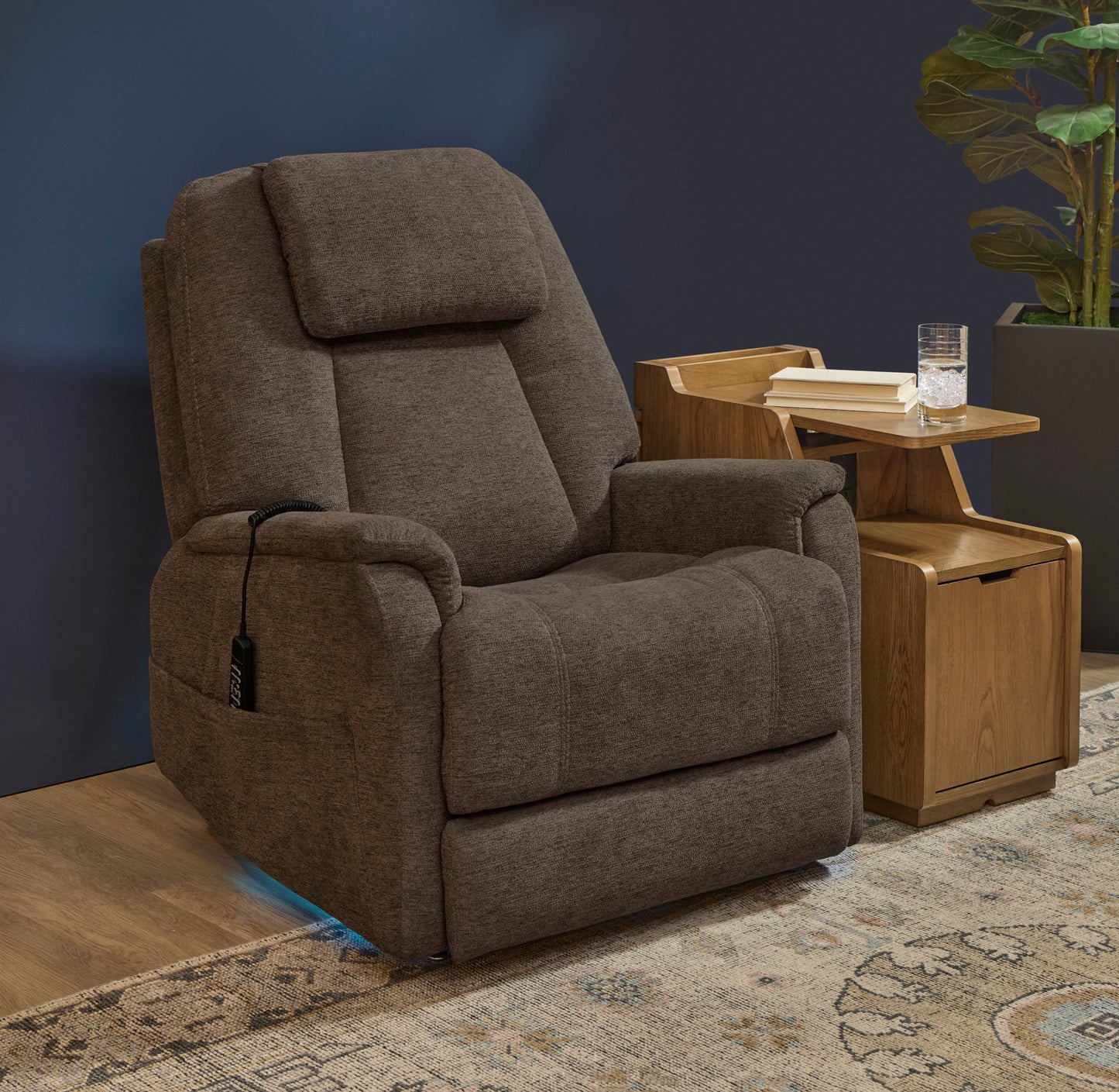 Zecliner Model 3+ Petite Toast Fabric Power Rocking Recliner with Power Headrest, Lumbar, Heat & Massage