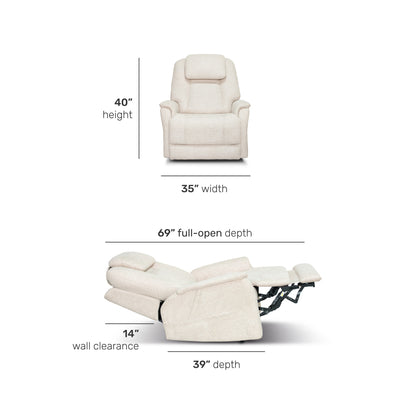 Zecliner Model 3+ Petite Fabric Power Lift Recliner with Power Headrest, Lumbar, Heat & Massage