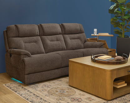 Zecliner Zofa Toast Fabric Power Reclining Sofa with Console, Power Headrest, Lumbar, Heat & Massage