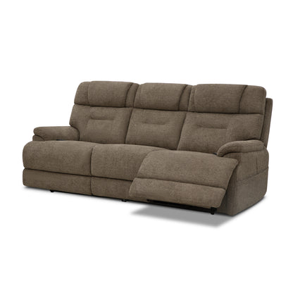 Zecliner Zofa Toast Fabric Power Reclining Sofa with Console, Power Headrest, Lumbar, Heat & Massage