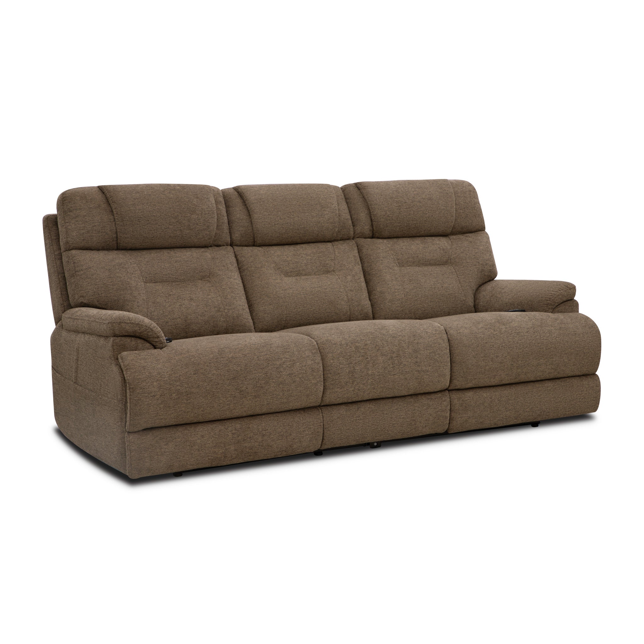 Zecliner Zofa Toast Fabric Power Reclining Sofa with Console, Power Headrest, Lumbar, Heat & Massage