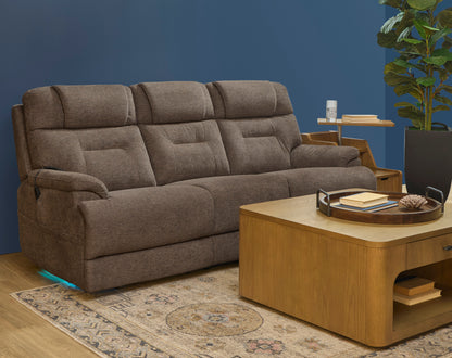 Zecliner Zofa Toast Fabric Power Reclining Sofa with Console, Power Headrest, Lumbar, Heat & Massage