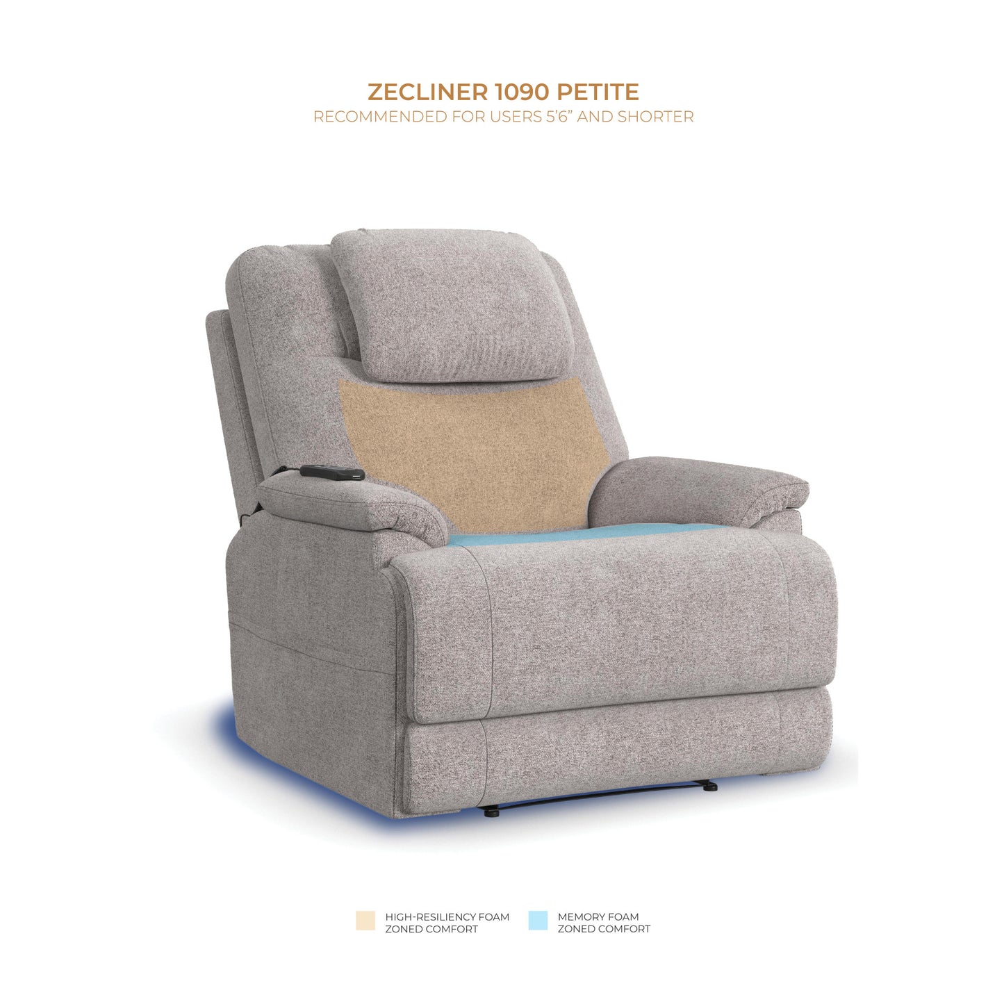 Zecliner Model 2 Petite Dove Fabric Power Lift Sleep Recliner with Power Headrest & Lumbar