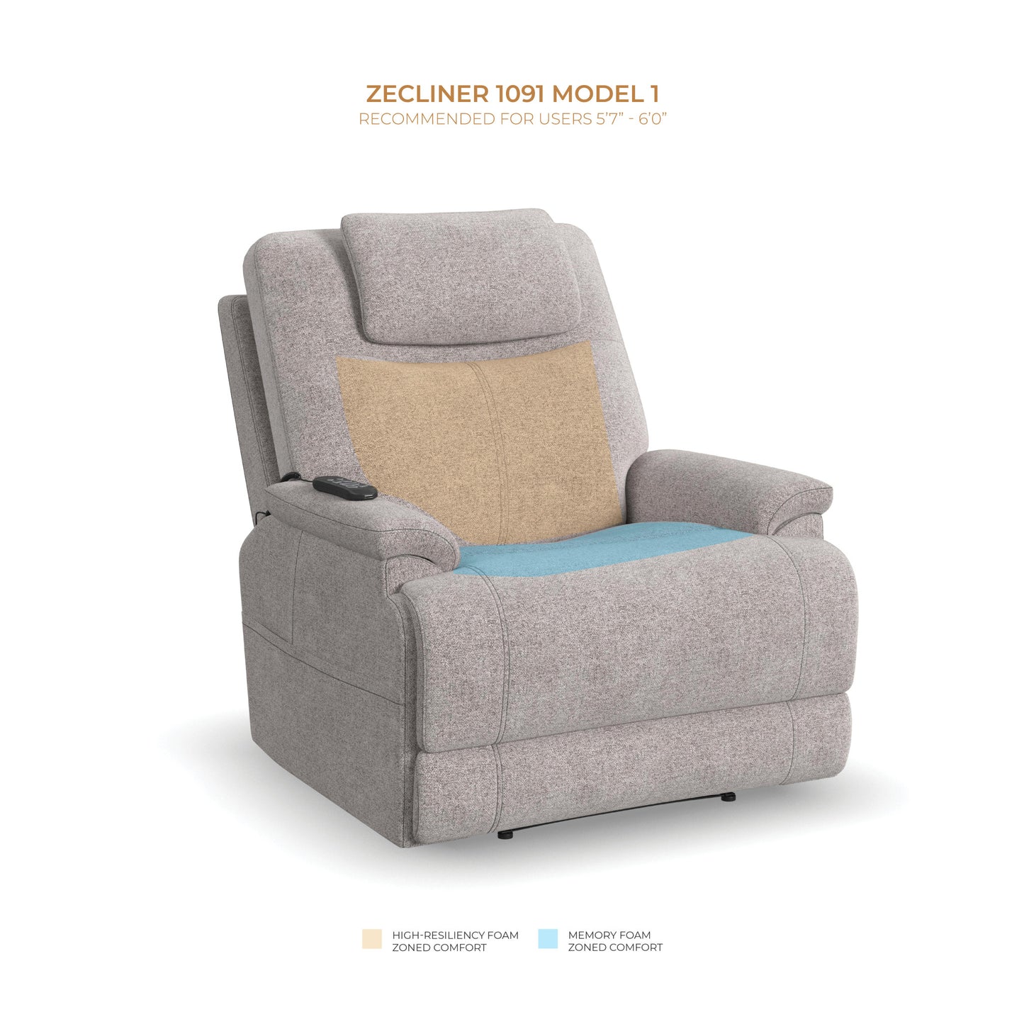 Zecliner Model 1 Dove Fabric Power Lift Sleep Chair