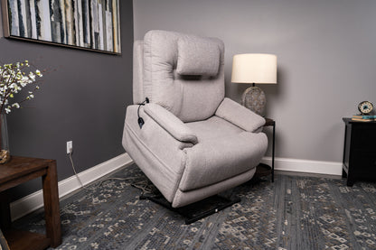 Zecliner Model 2+ Dove Fabric Power Lift Sleep Recliner with Power Headrest, Lumbar, Heat & Massage