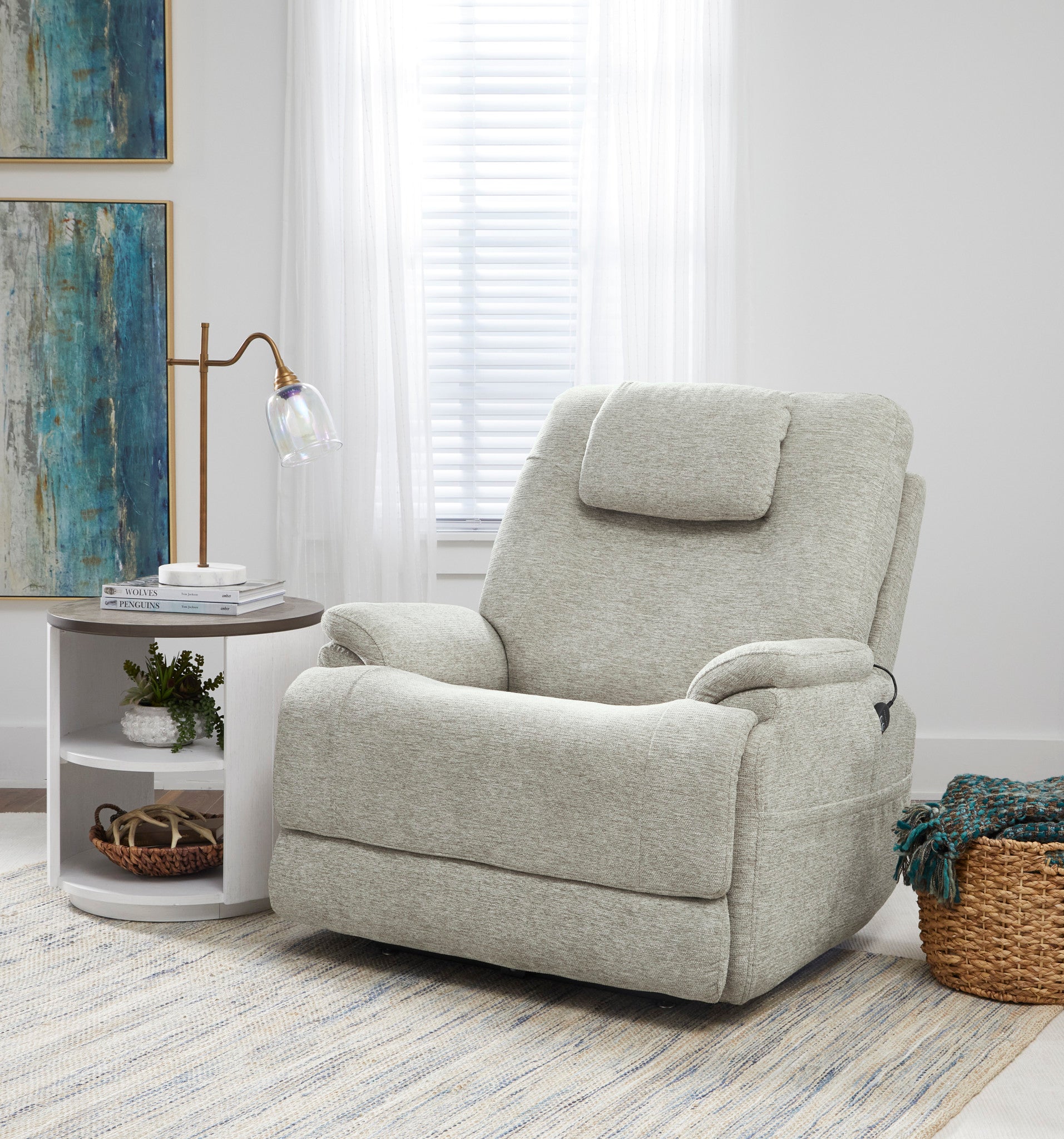Zecliner Model 2+ Pebble Fabric Power Lift Sleep Recliner with Power Headrest, Lumbar, Heat & Massage