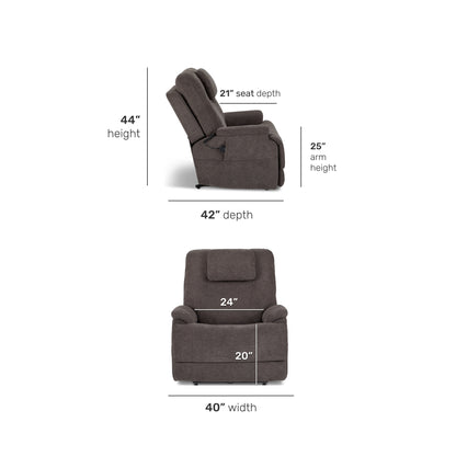 Zecliner Model 2+ Umber Fabric Power Lift Sleep Recliner with Power Headrest, Lumbar, Heat & Massage