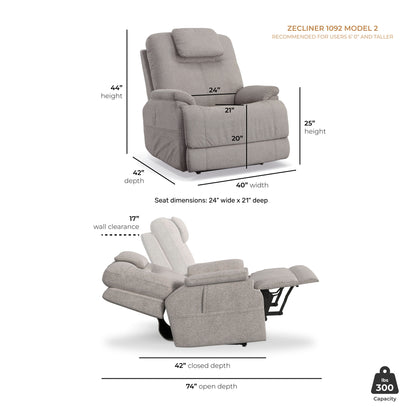 Zecliner Model 2 Shell Fabric Power Lift Sleep Recliner with Power Headrest & Lumbar