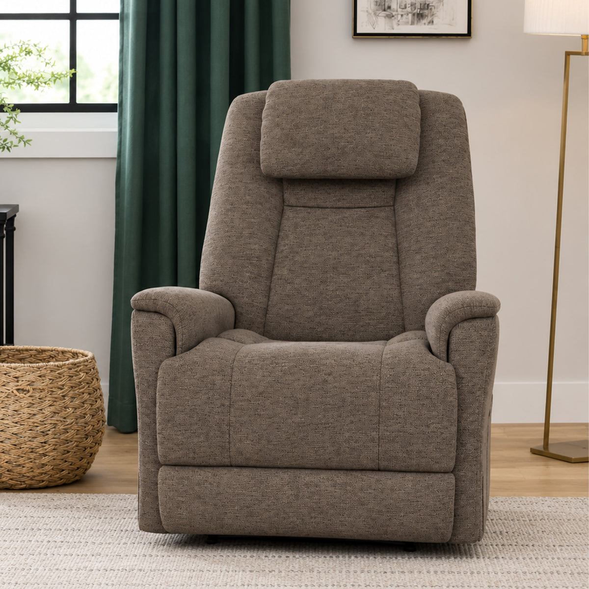 Zecliner Model 3+ Toast Fabric Power Lift Recliner with Power Headrest, Lumbar, Heat & Massage